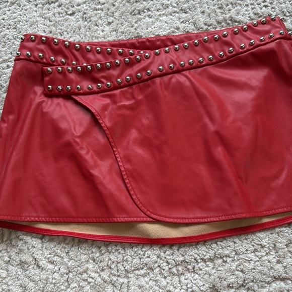 Miaou Red Embellished Studded Wrap Mini Skirt Size Medium Festival - Picture 6 of 15